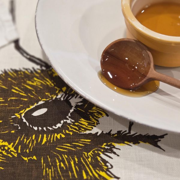 Honey Bee Natural White Linen Tea Towel