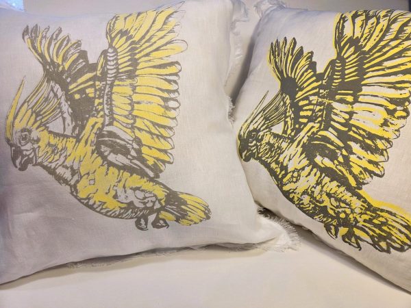 Sulphur Crested Cockatoo linen cushion cover