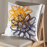 Hand screen-printed linen cushion cover with passionflower design