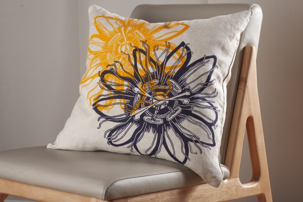Passionflower Orange- oatmeal Linen Cushion cover