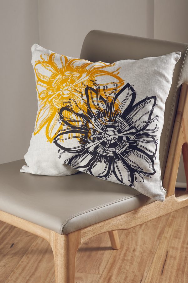 Passionflower Orange- oatmeal Linen Cushion cover