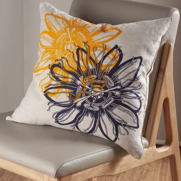 Passionflower Orange- Flax Linen Cushion cover