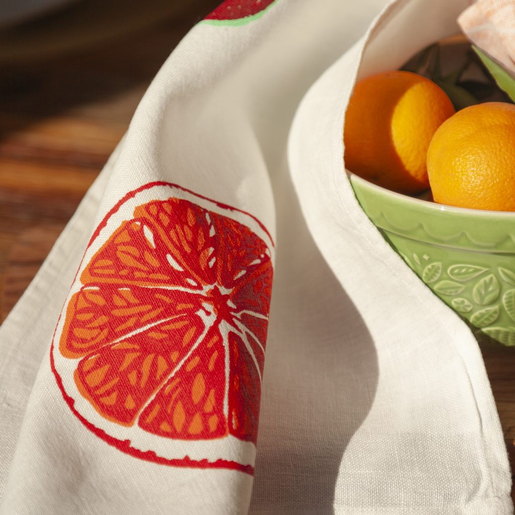 Oranges & Oranges White Linen Tea Towel