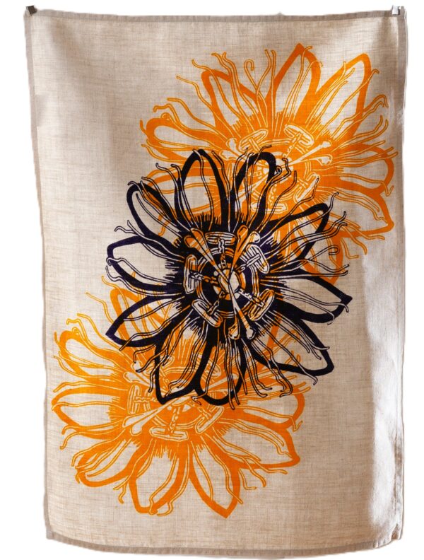 Flax Linen Passionflower tea Towel