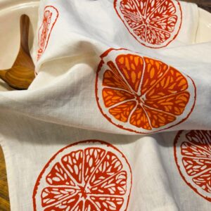 Hand Screen Printed Linen Tea Towels - Oranges & Oranges