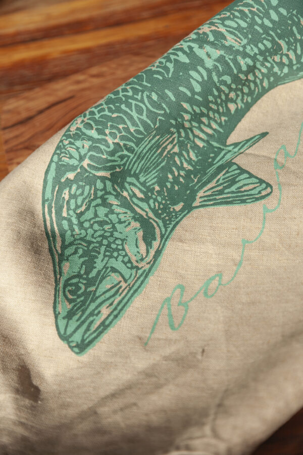 Teal Green Barramundi Linen tea Towel