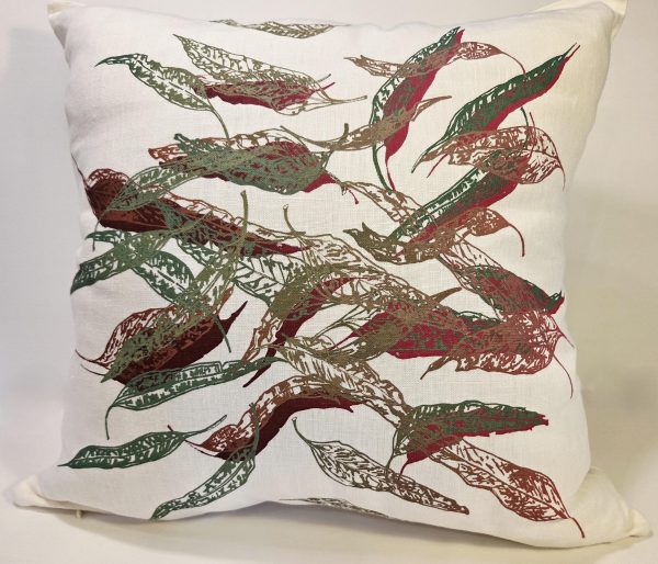 Fallen Leaves (Pink Autumn) White Linen Cushion Cover